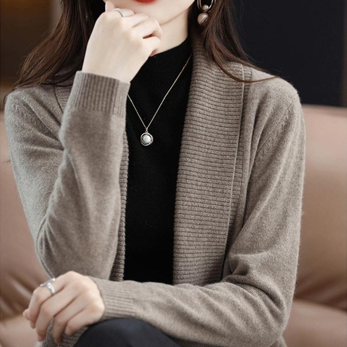 シックニットカーディガン カジュアルアウター ロング丈カーディガン 長袖ニットカーディガン トップス アウター カーディガン 上着 ロング ロング丈 袖あり 長袖 Vネック スリム タイト Iライン