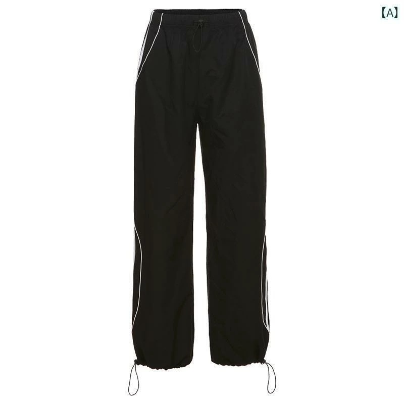 ワイドパンツ レディース ハイウエスト ゴム ストレート パラシュート ボトムス 長ズボン カジュアル スリム 着痩せ 体型カバー ロング ストリート ヒップホップ ダンス 練習 衣装 おしゃれ モー