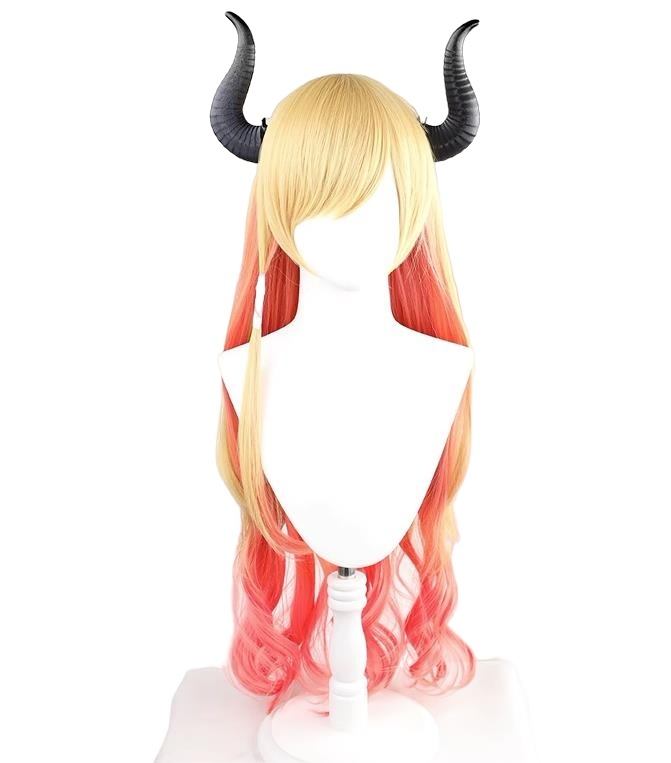 コスプレウィッグ 癒月ちょこ 角付き　バーチャルYouTuber VTuber ロング かつら 耐熱 長髪 耐熱 文化祭 小物 変身