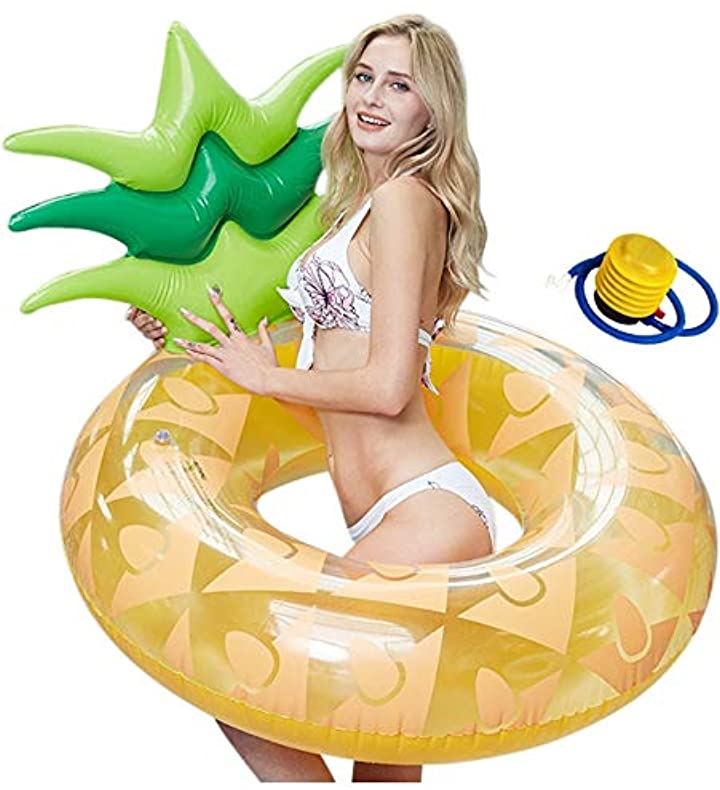 浮き輪 大人用 直径 120cm パイナップル フルーツ フロート ポンプ付き2点セット リゾート ビーチ 海水浴 プール インスタ映え 抜群 S725(黄色)