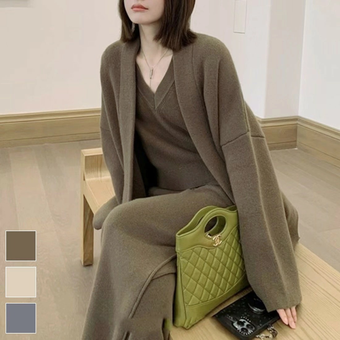 特別仕様フルコーデ完成！トップス&パンツ&カーディガンの3点セットアップ 夏 カジュアルコーデ オフィススタイル レイヤードスタイル 休日コーデ フルレングス丈パンツ ロング丈パンツ ワイドパンツ V