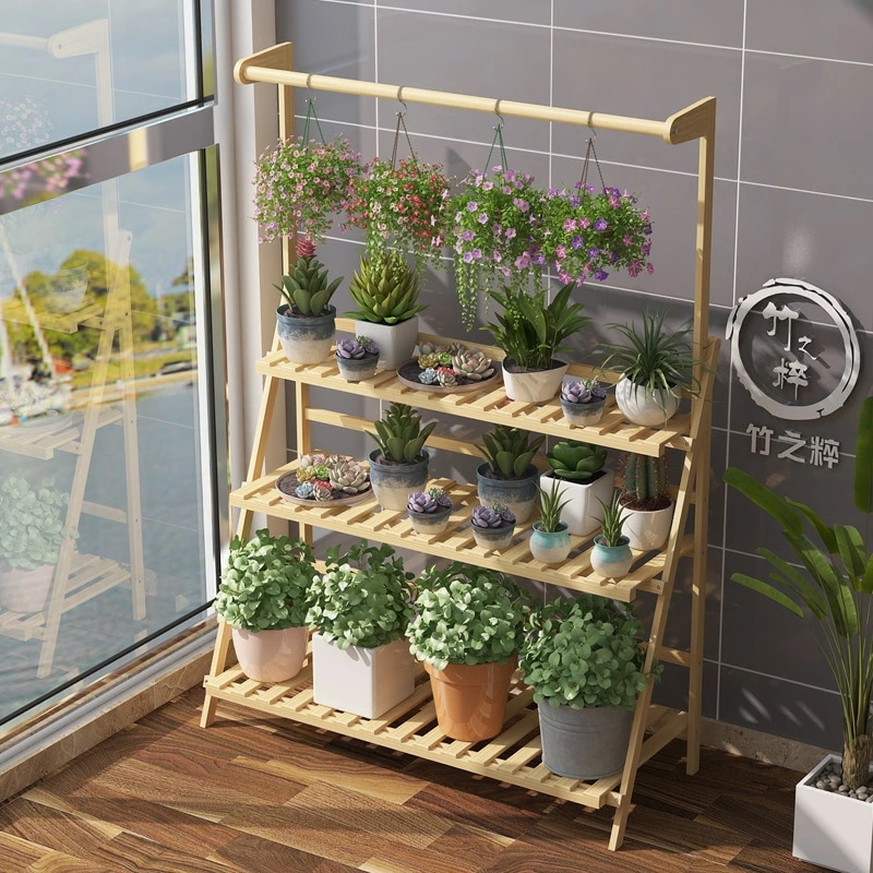 お得な価格ハンギングバスケット フラワースタンド 夏 寄せ植え おしゃれ フック 屋外 ベランダ 3段 竹 白 ホワイト 三段 幅70 幅100 bq673