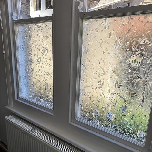 Coavas 窓ガラス目隠しフィルム 3Dチューリップ柄 目隠し シート めかくしシート ステンドグラス シール 水で貼ってはがせる 窓ガラスフィルム 目隠し シート 外から見えない 結露防止シート