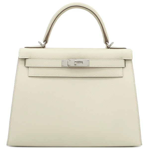 エルメス HERMES 2WAYバッグ ケリー28 外縫い ヴォーエプソン クレ シルバー金具 白 ショルダー X刻印 【箱】【中古】
