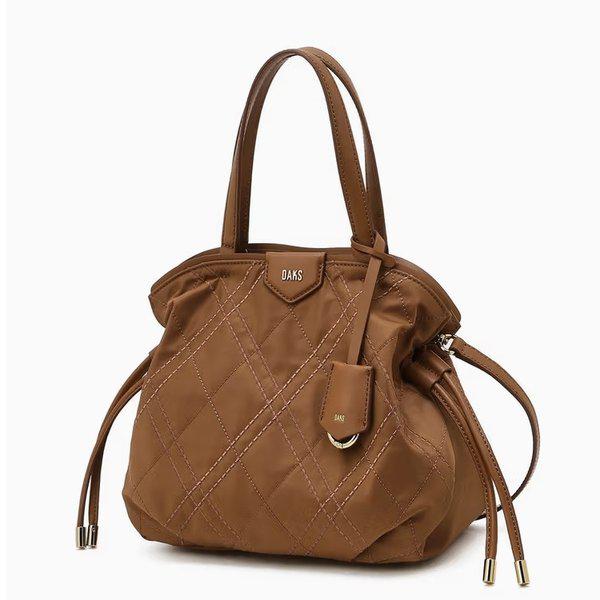 キルティングパターンブラウンナイロンドローストリングトートバッグ DCBA6E490W2_s