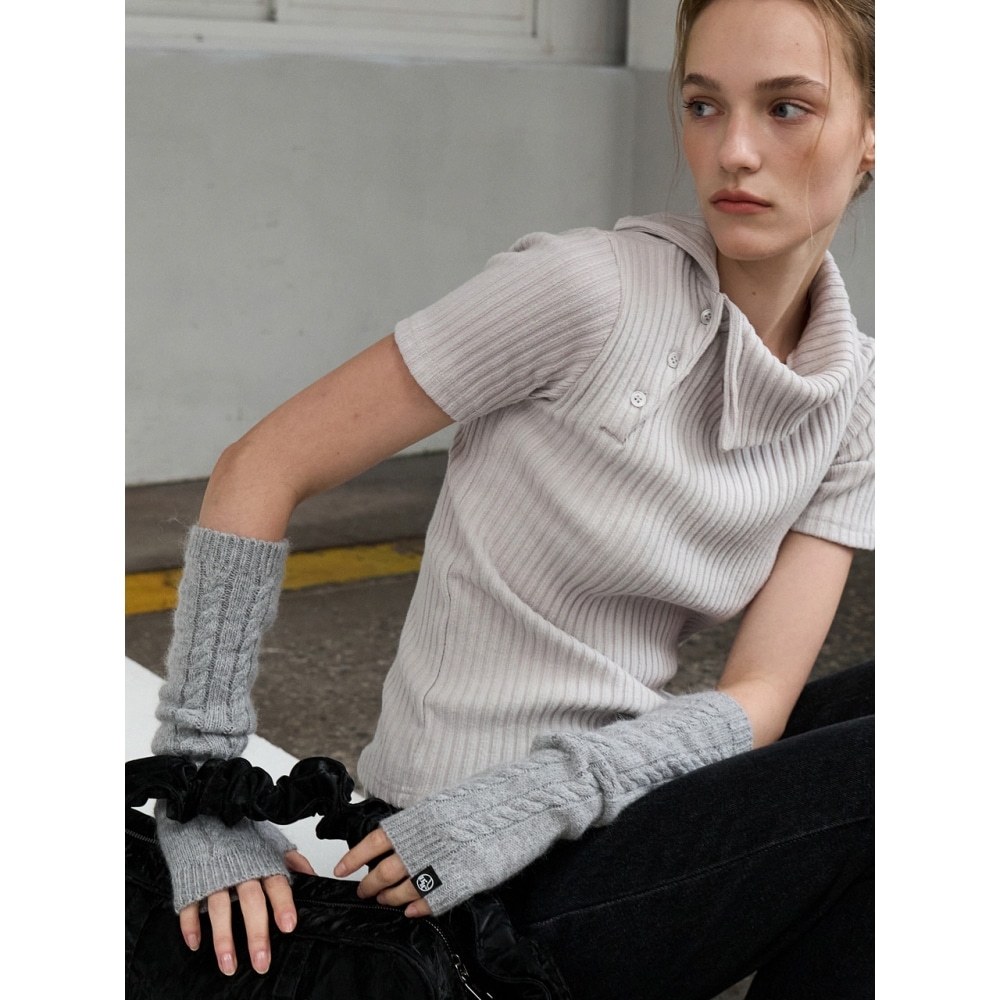 ouie ウールブレンドケーブルロングウォーマーメランジグレー OU1435