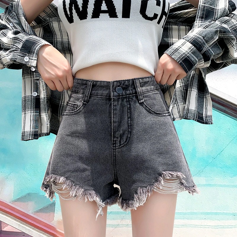 レディースデニムショートパンツ2025年夏の新スタイルハイウエスト破れスリミングプラスサイズルーズワイドレッグホットガールAラインホットパンツ 5,001円