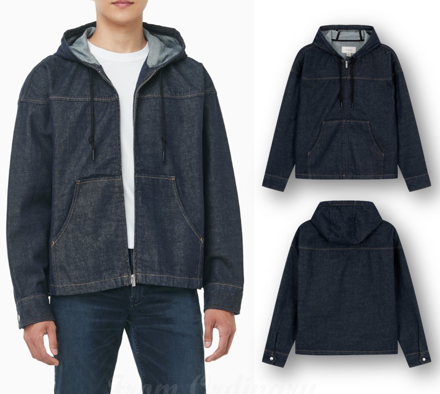 Mens Zip-Up Hoodie Denim Trucker Jacket (4RD715G-59W)