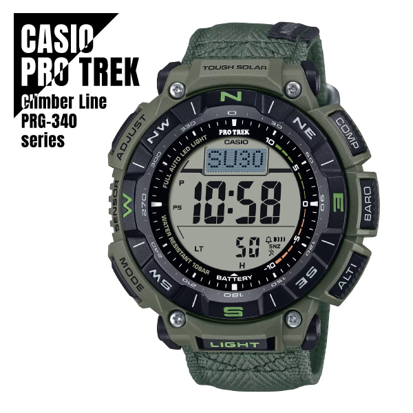 【即納】 国内正規品 CASIO カシオ PRO TREK プロトレック Climber Line デジタル ソーラー充電 方位 気圧/温度 高度 PRG-340B-3JF グリーン 腕時計 メンズ