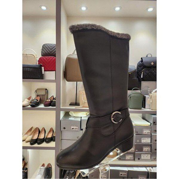 女性用ファーハーフブーツ 4CM(EQDWBG915BK) (P003709231)