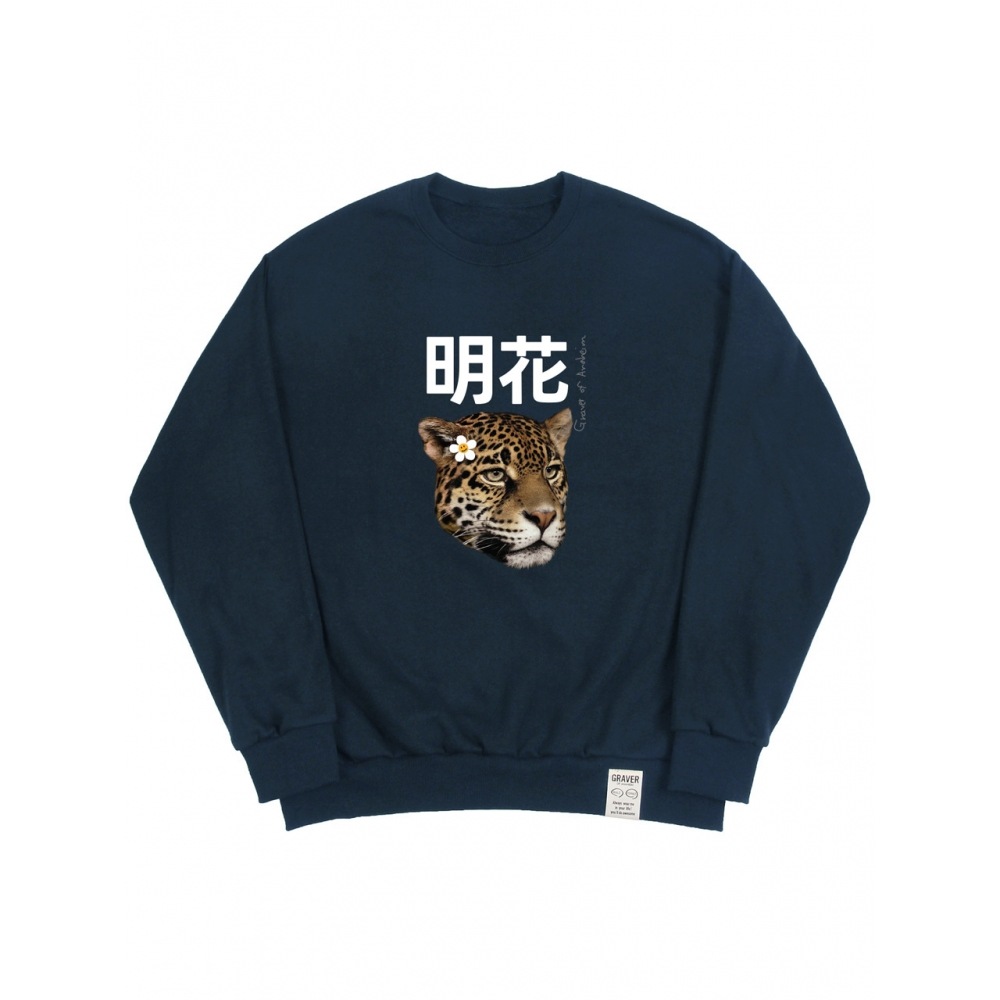 GRAVERフラワーリアルヒョウセンターマントゥーマンネイビー