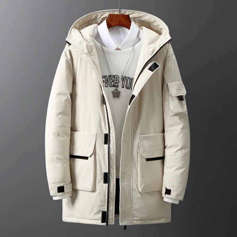 ダウンコートロングコートダウンジャケットメンズコート冬服アウターキルティングフード付き秋冬防風厚防寒着冬物カジュアル