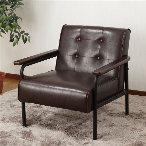 木肘ソファ 1人掛 ブラウン[組立式]