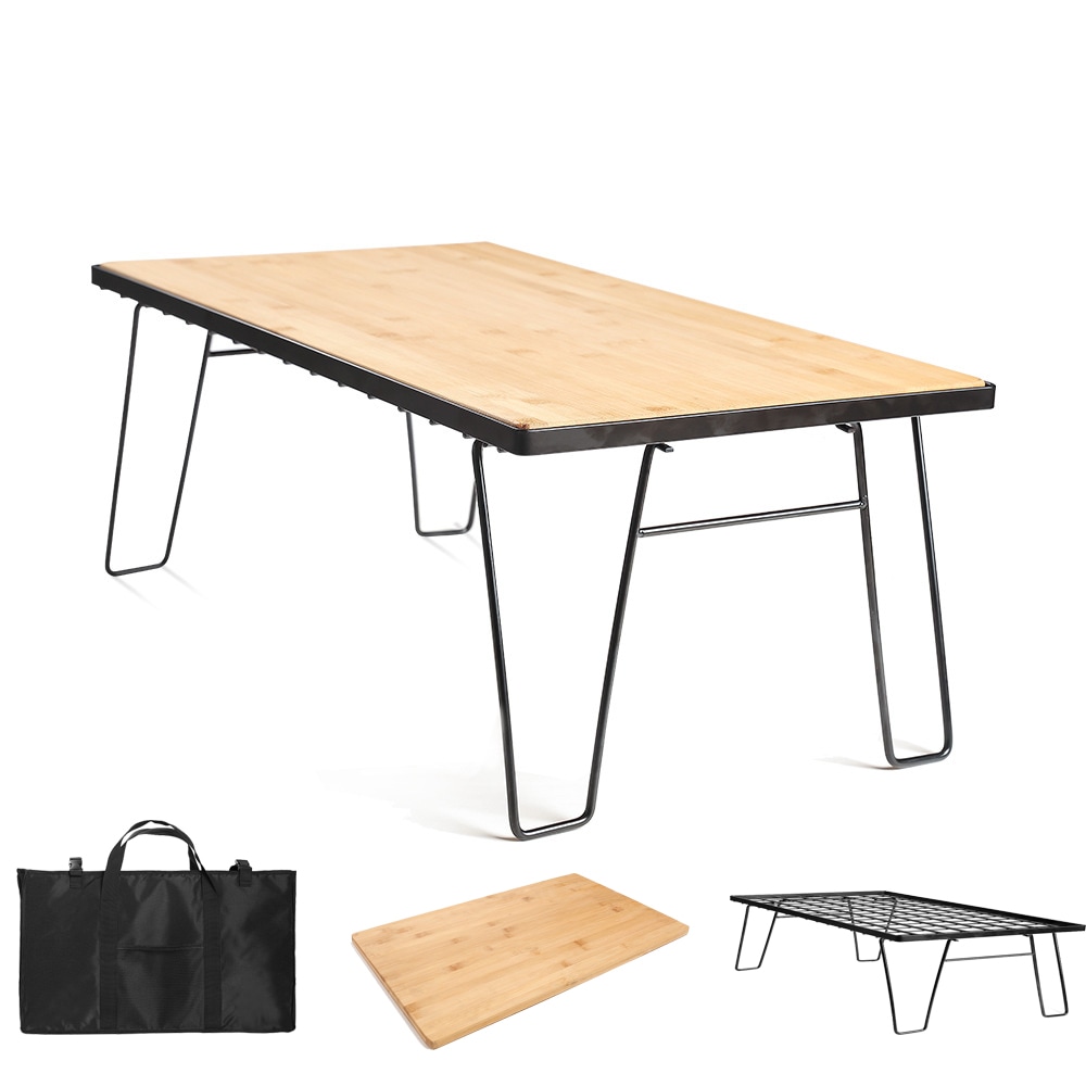 アウトドア テーブル メッシュ 折り畳み 竹製天板付き キャンプ バーベキュー 焚き火 テント