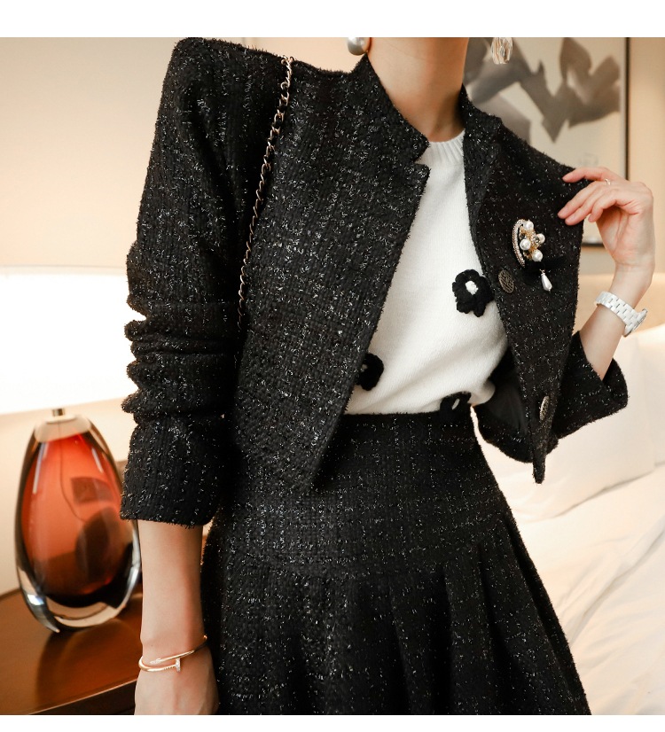 スカート アウター セットアップ ジャケット 上着 スーツ ロングスカート フレアスカート ミモレ ミモレ丈 袖あり 長袖 スタンドカラー スリム タイト 細身 ツイード ラメ 上下セット 2点セット