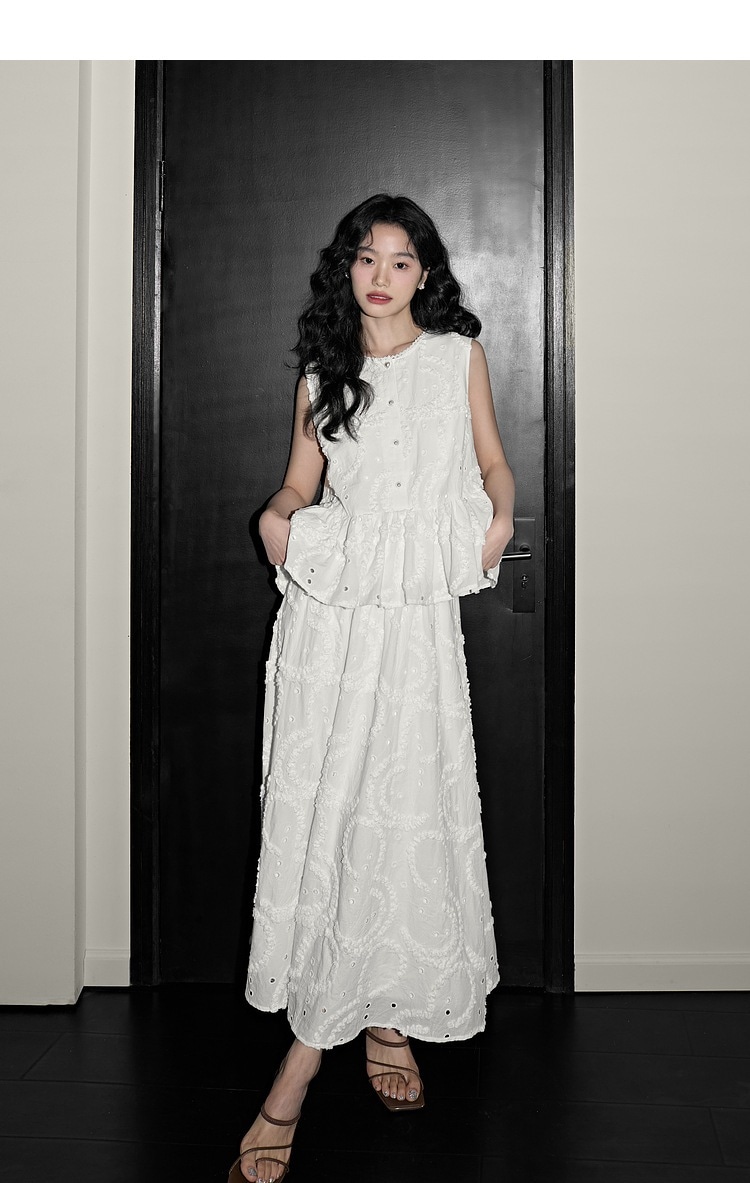 【品質選定／夏必須アイテム】 フレンチシャツ × ホワイトバストバンド 2 点セット 2025 夏・秋新作セットアップ　レディース レース刺繍ハーフスカートセット 元気少女ホームウェアタンクトップT兼