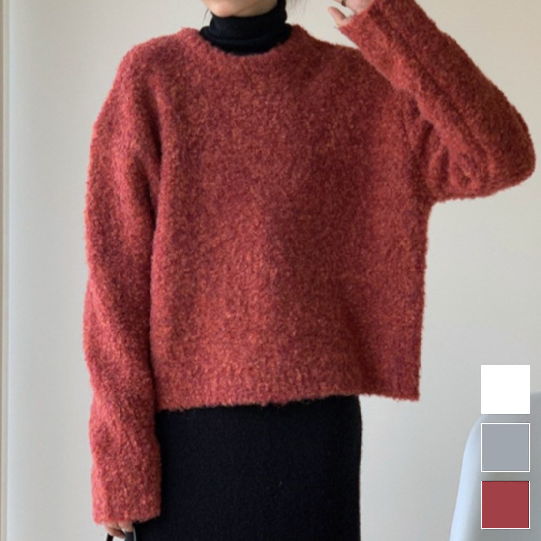 ふわっと柔らかニット ニット セーター 長袖 着心地 ふんわり 柔らかい ドロップショルダー 無地