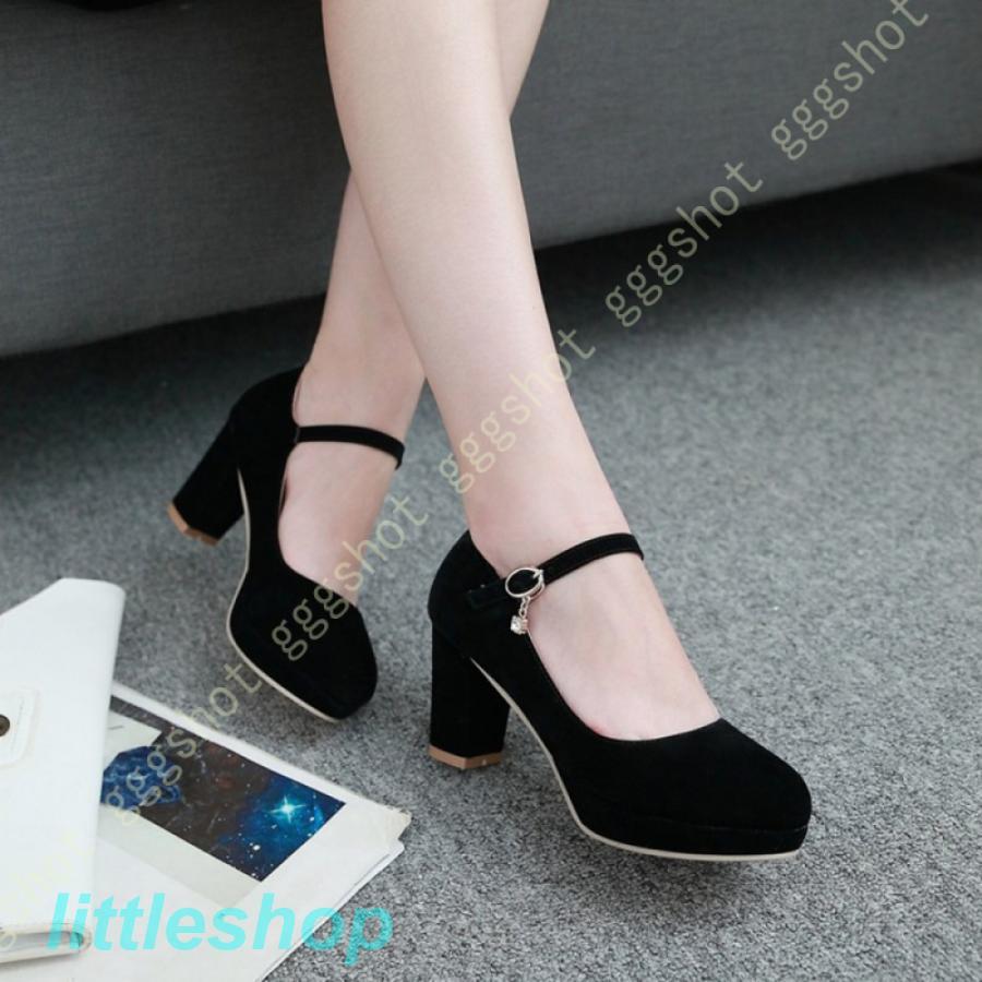 スタイルアップ！ヒールパンプス パンプス キャバ サンダル 厚底 ヒール8cm レディース スウェード 美脚 前厚 ストーム アンクルストラップ ラウンドトゥ ドレス イベント ワンピース パーティ