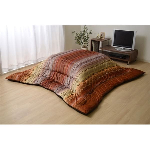 ギャッベ柄 こたつ布団 長方形 大型 オレンジ 約205cm285cm 洗える マイクロファイバー ラディ