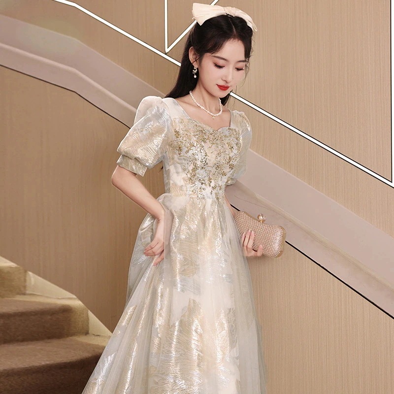 ワンピースドレスドレス女性のためのドレスハイエンドバンケットの気質ボーカルミュージックアート試験のホストドレスシャンパンゴールド 5,333円