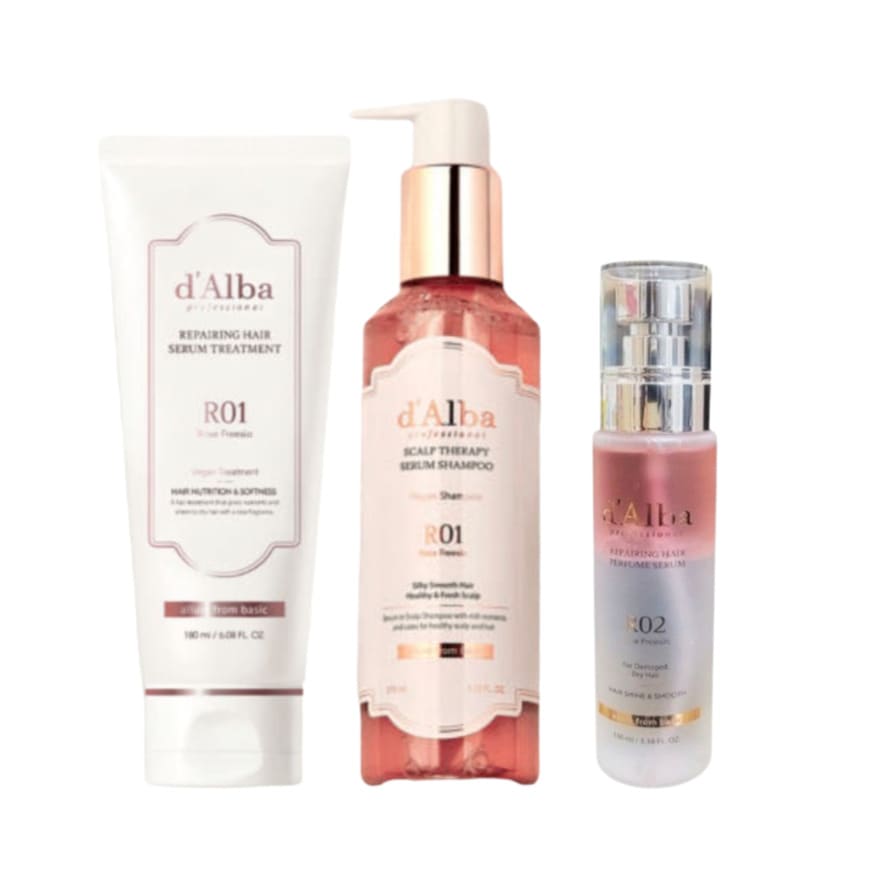 ビーガン ヘアケア 3点セット：シャンプー + トリートメント + ヘアオイル セラム（ロゼフリージア除く）