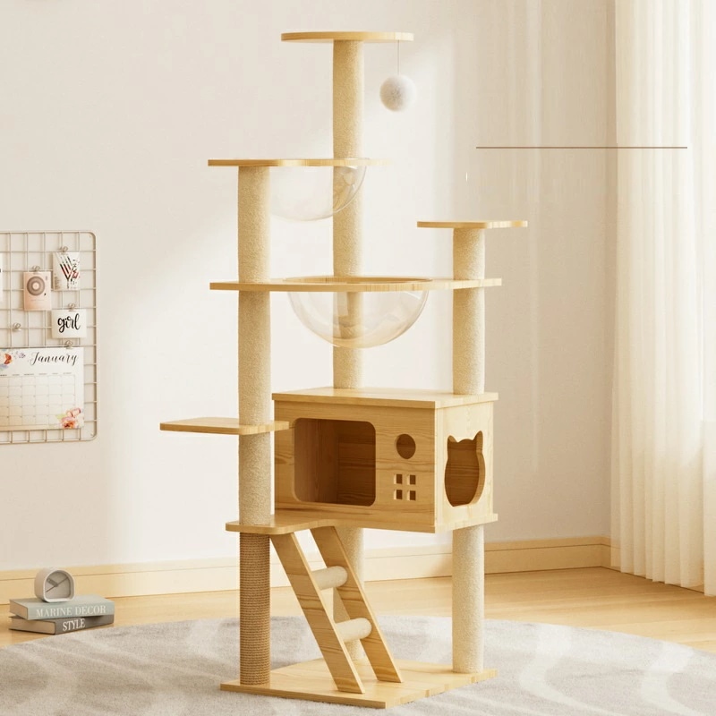 超目玉 キャットタワー 木製 細身 宇宙船型 スタンド 厚手プレート 猫ハウス 爪とぎ 猫 大型猫 爪とぎ キャットウォーク 多頭飼育 人気 キャットタワー おしゃれ かわいい 猫ちゃん 猫ペダル 高