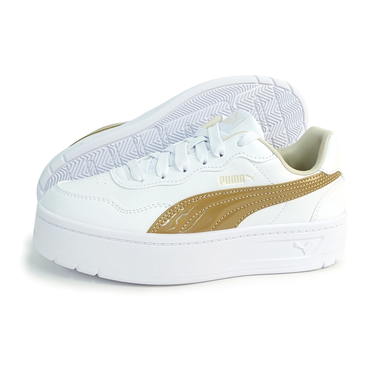 スニーカー レディース 厚底 ウィメンズ コート ラリー スカイ メタル 405077_01 プーマホワイト/ゴールド