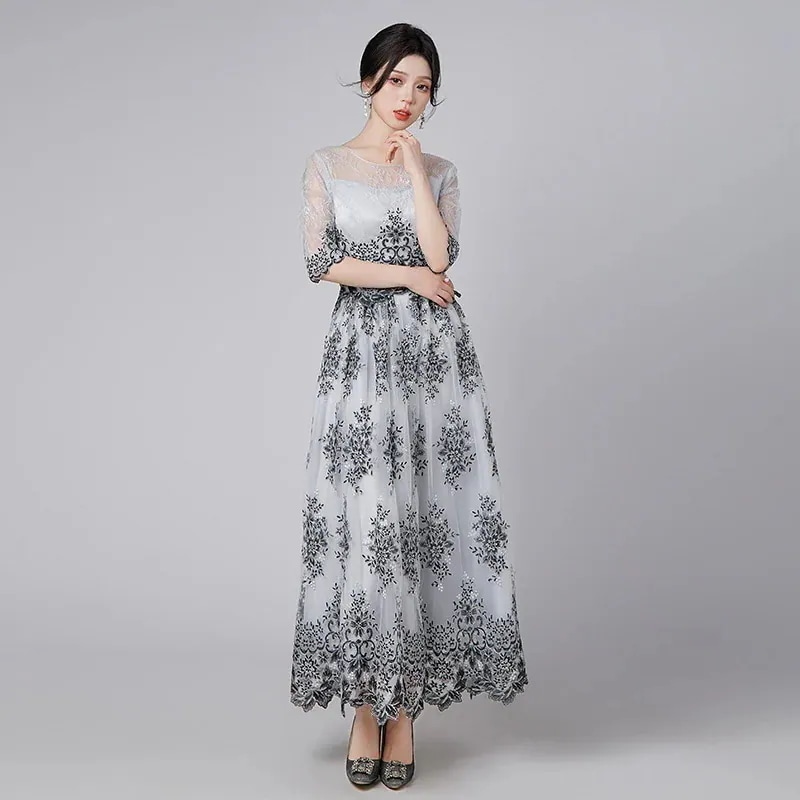 【縁夢】 レース イブニングドレス チュール 花柄 ワンピース パーティードレス キャバ 着痩せ 大人 同窓会 披露宴 卒業式 結婚式 演奏会 ウェディング 二次会 発表会 メガ割30%までに制限