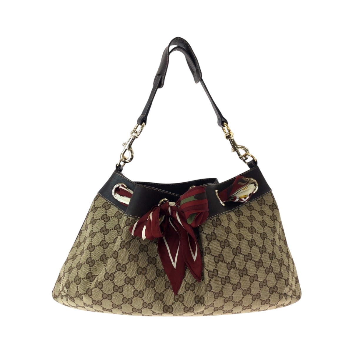 美品 ポジターノ スカーフ ベージュ ブラウン ゴールド金具 GGキャンバス 162788 ワンショルダーバッグ 肩掛け レディース 501078