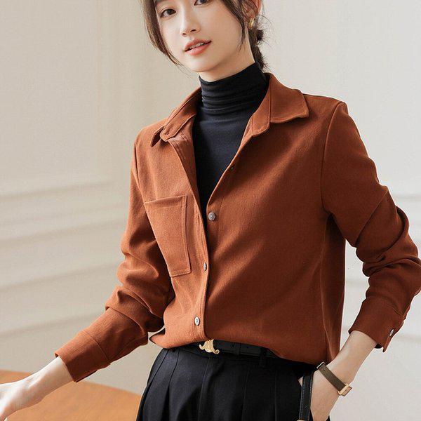 女性用ブラッシュドコーデュロイブラウンシャツ JSW-SHA-SP0000CSP-ブラウン