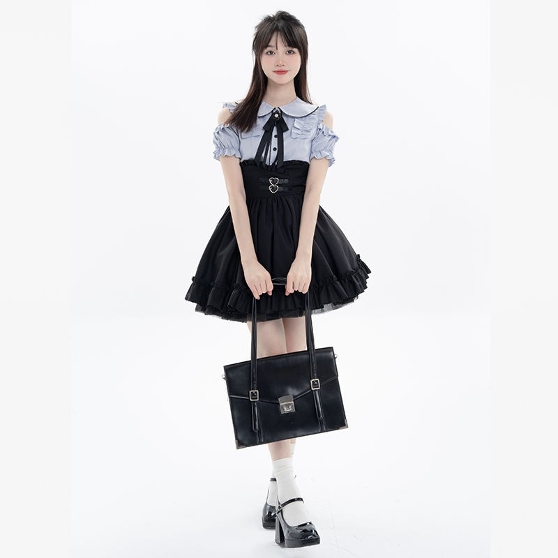 プチ・ランドマイン ハイウエストスリムシャツウエスト甘辛半そでスカート コスプレ コスプレ セクシー ワンピース 韓国 ワンピース ドレス ロングワンピースワンピース ドレス ワンピース 秋冬 パーテコスチューム