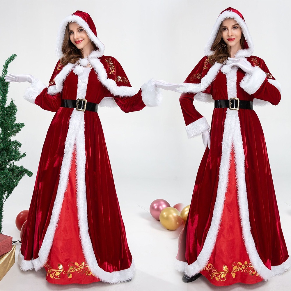 M-6XL クリスマスコスチューム サンタクロース 大人用 レディース レッドドレス コスプレ ステージ衣装