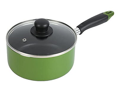 他サイト： パール金属 ワコートレーディング 片手鍋 18cm ガラス蓋付 ふっ素加工 IH対応 グリーン ニューフォア HB-8597の商品画像