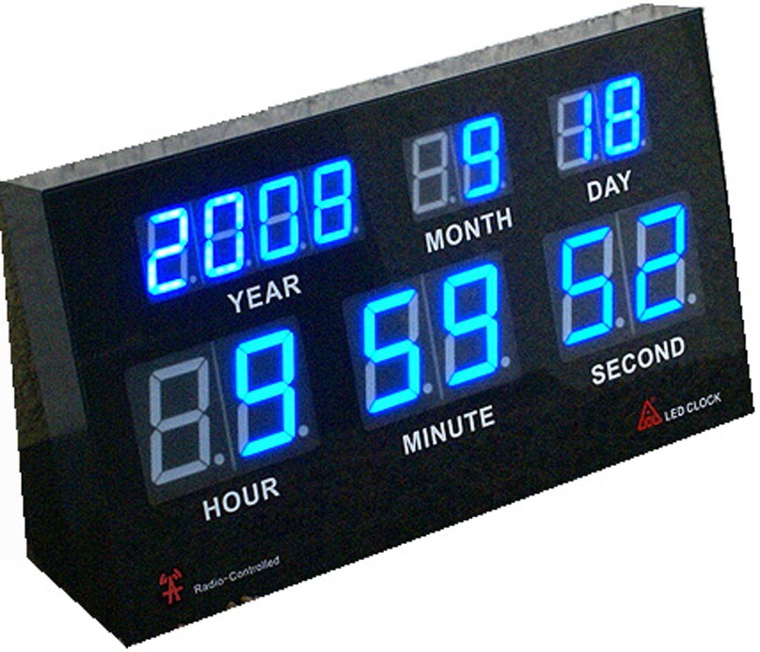 コンポジット LEDカレンダー電波時計 高輝度LED 高い視認性の青色7セグ 定期的に日本標準時を受信! 18852