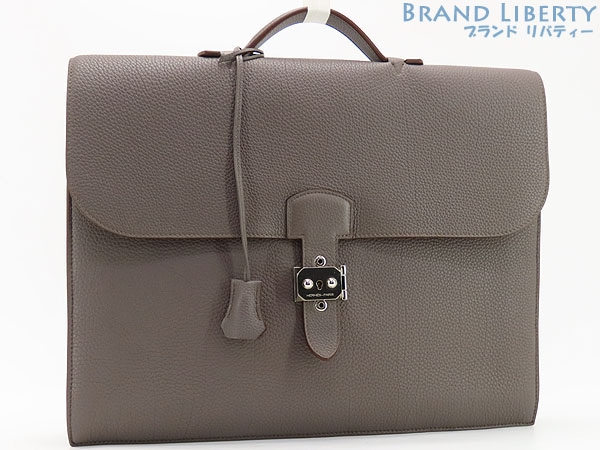 ほぼ新品エルメスサックアデペッシュ38ビジネスバッグブリーフケース書類かばんサックアデペッシュエタンシルバー金具Q