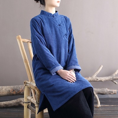 オリジナル厚レトロコーデュロイ綿入れ婦人服ミディアム襟斜襟綿入れ