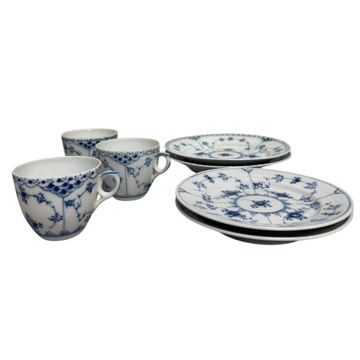 Blue Fluted Full Lace ブルーフルーテッド フルレース カップ＆プレート 計7点セット 洋食器 中皿 コップ 磁器 食器 ブルー ユニセックス
