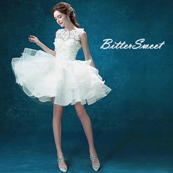 ウェディングドレス/ウエディングドレス/ミニドレス/ショートドレス/パーティードレス/Aライン/ファスナータイプ