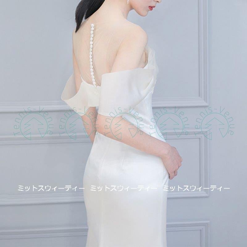 ウェディングドレス ロングドレス 結婚式 ウエディングドレス トレーン オフショルダー 二次会 花嫁