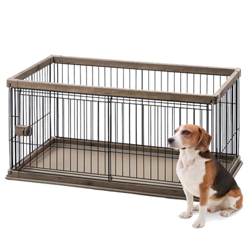 色：ブラウン アイリスオーヤマ 犬 サークル ウッディサークル ロータイプ ブラウン 中型犬用 幅1