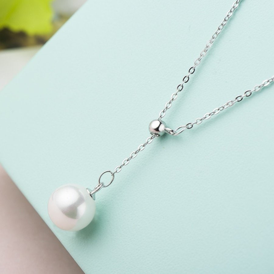 ネックレス レディース 一粒パール 長さ調整可 ペンダントトップ プラチナ仕上げ シルバー925 3