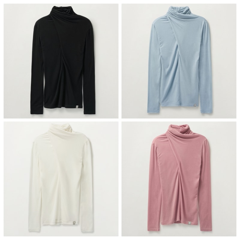 【SATUR】 (W) CROSSED TURTLE NECK LONG SLEEVE : 4COLORS