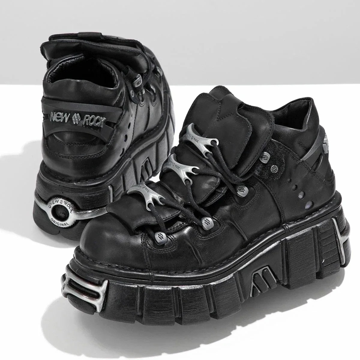 NEW ROCK ニューロック スニーカー M-106-S1 レディース ローカット 厚底 ロゴ レザー シューズ 靴 ブラック