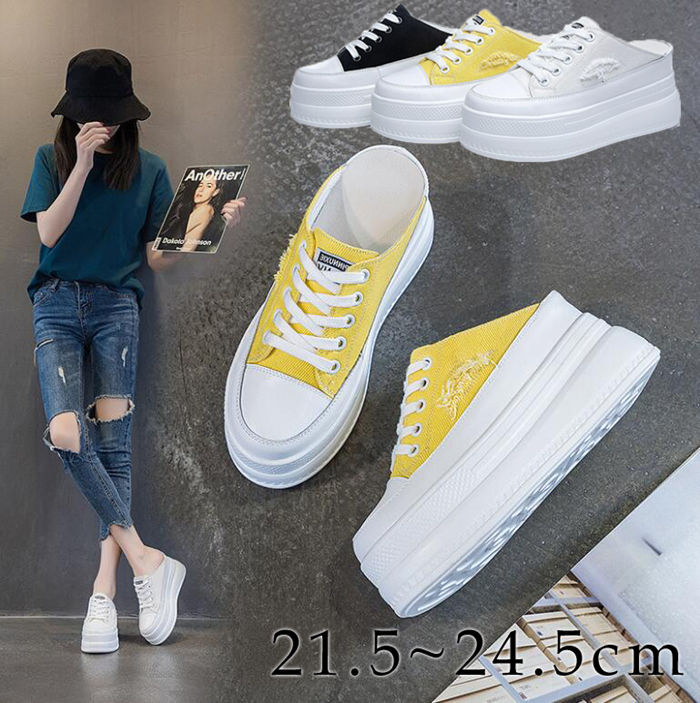 送料無料　スニーカー 厚底スニーカー　サンダル　ローカットスニーカー 厚底 フラットスニーカー ヒール8cm　インヒール スニーカー レースアップ　シューズ レディース 靴　編み上げ痛くないフラッ 5,502円