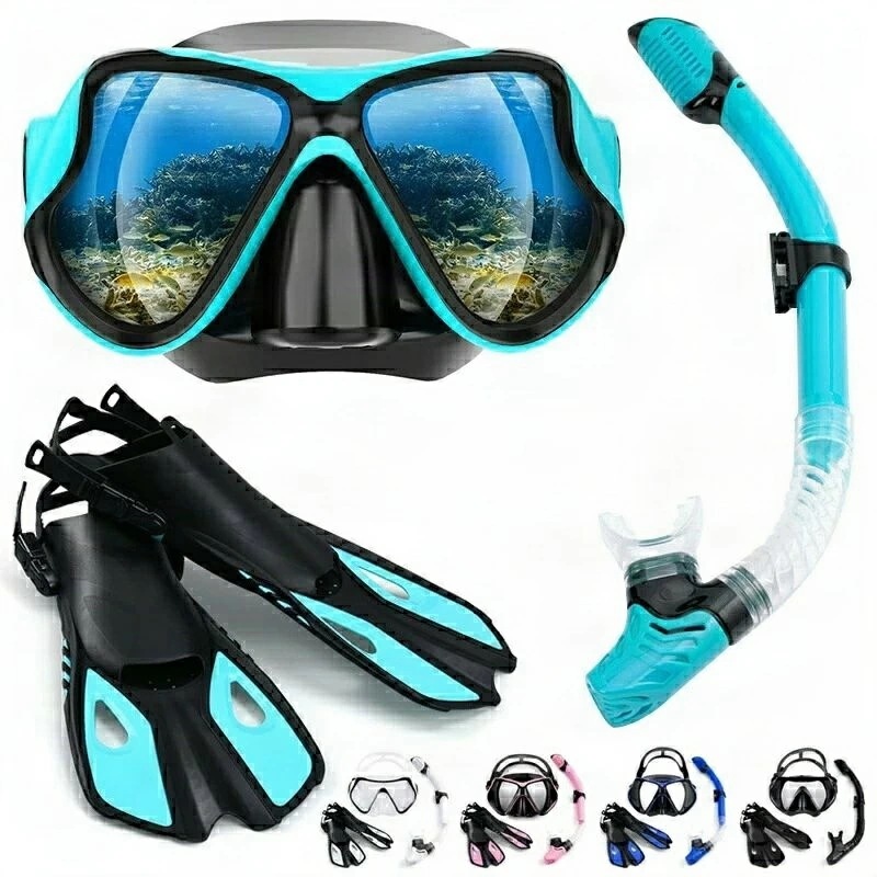 男女兼用 レディース メンズ プレゼント スノーケル 足ヒレ ゴーグル 中メガネ 強化ガラス 曇り止め フィンマスクスノーケル