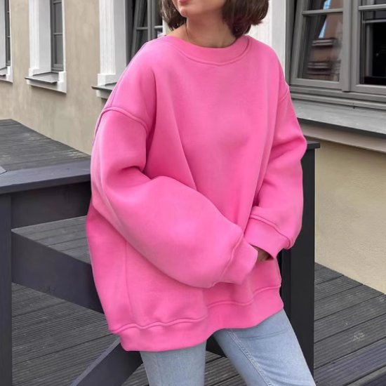 スウェットシャツ レディース トップス カットソー トレーナー 長袖 ラウンドネック ルーズ シンプル 無地 プルオーバー カジュアル お出かけ おしゃれ オーバーサイズ 体型カバー 女性