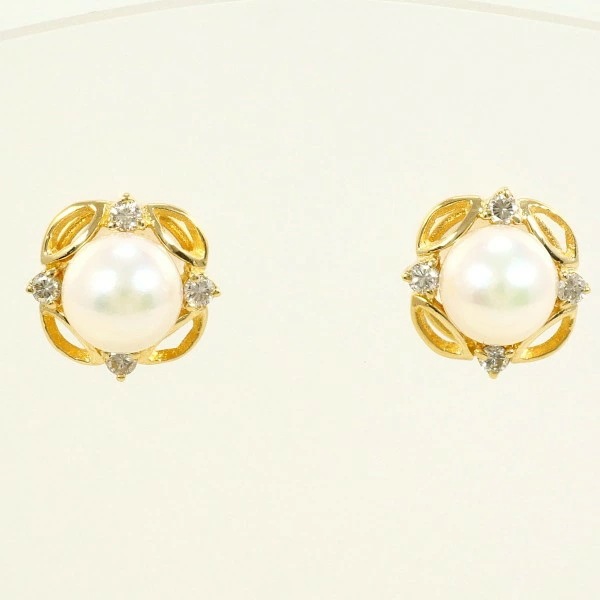 K18 18金 YG イエローゴールド ピアス パール(真珠) ダイヤ ジュエリー 中古