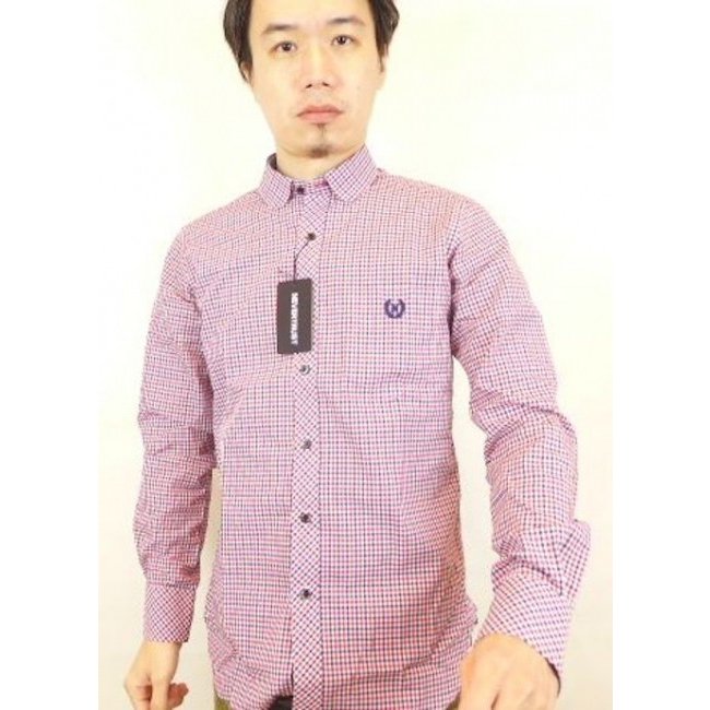 ネバートラスト マルチギンガム ラウンドカラー 長袖BDシャツ