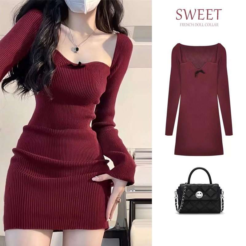 【1つ買うと10つ無料】セクシーなクリスマスレッドニットドレスチルドレン秋と冬2025年秋2025年新年お母さんのパンを雇うヒップスカート 41,902円