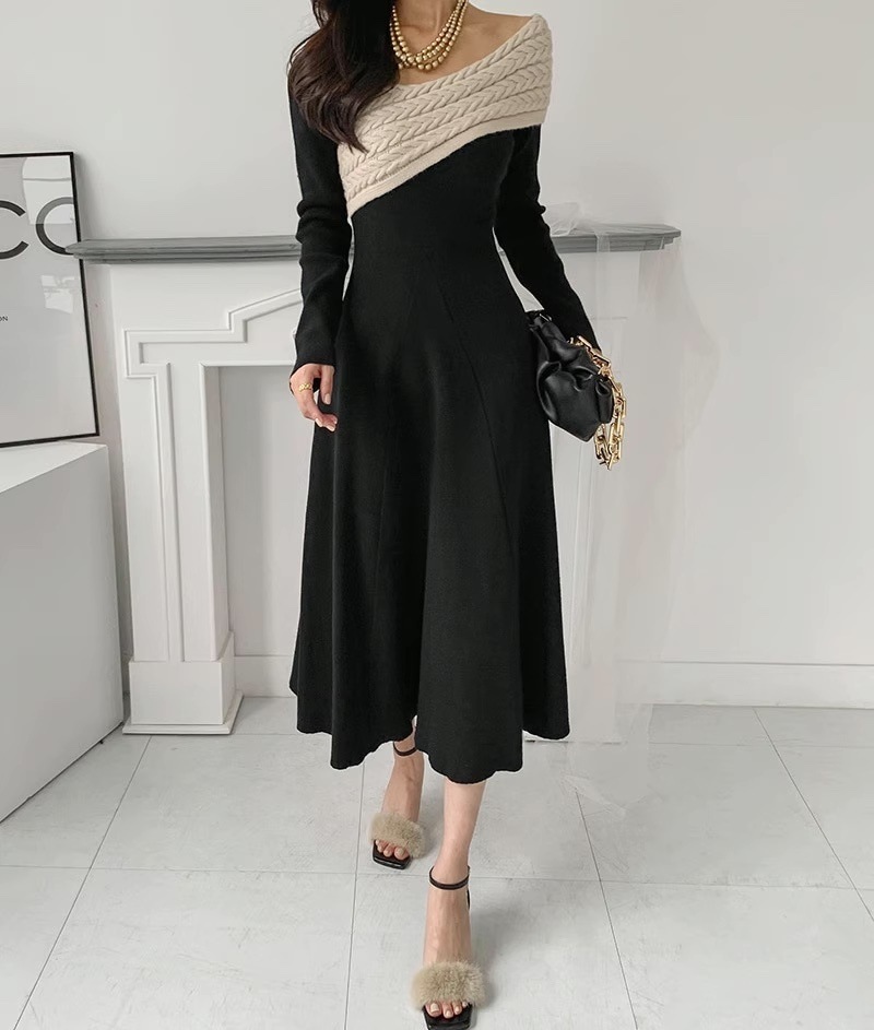 ニットワンピース ワンショルダーニットワンピース Aラインワンピース ニット レディース お呼ばれコーデ パーティー デート 綺麗め a4667